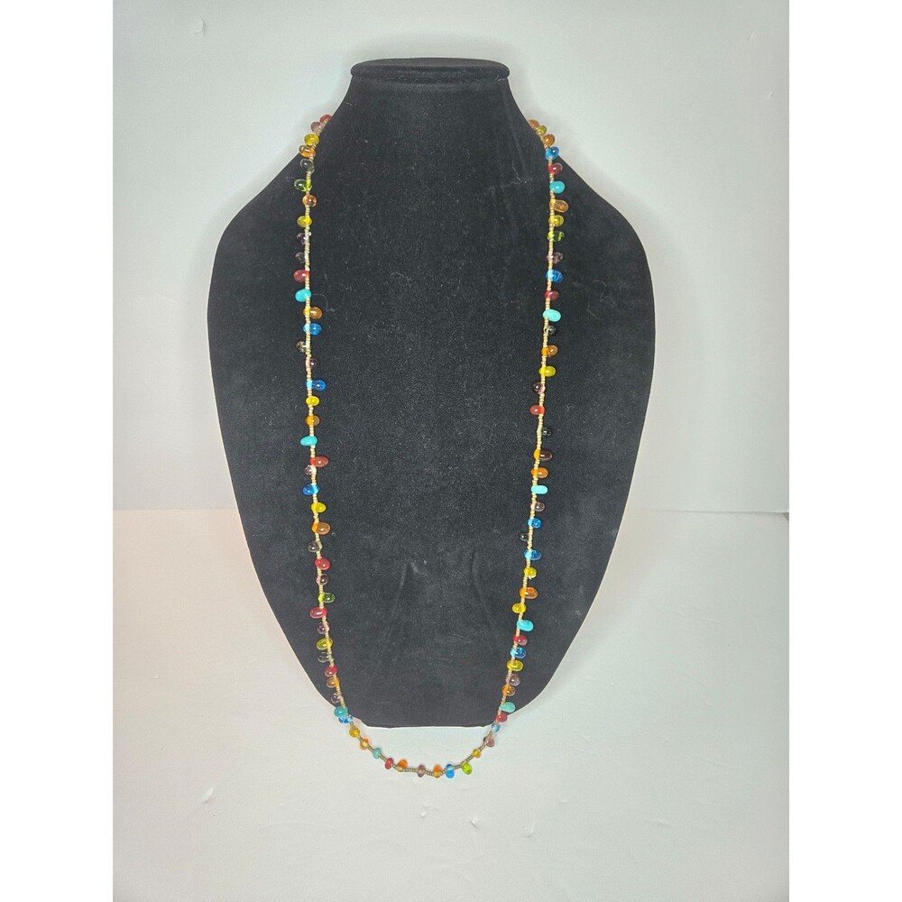 Multicolored Necklace Glass Beads Yellow Blue Red